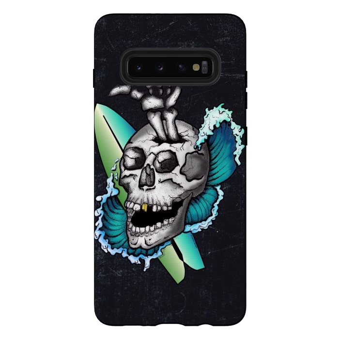 Galaxy S10 plus StrongFit Surfs Up Skull by Gringoface Designs