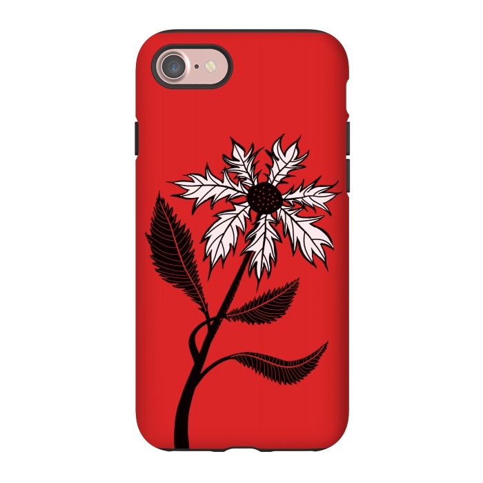 iPhone 7 StrongFit Imaginary Flower In Ink - Black And White On Red by Boriana Giormova
