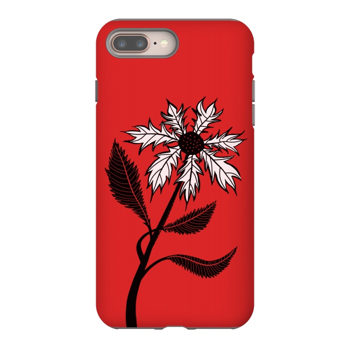 iPhone 7 plus StrongFit Imaginary Flower In Ink - Black And White On Red by Boriana Giormova