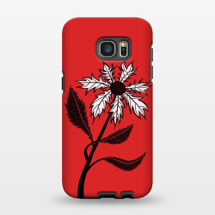 Galaxy S7 EDGE StrongFit Imaginary Flower In Ink - Black And White On Red by Boriana Giormova