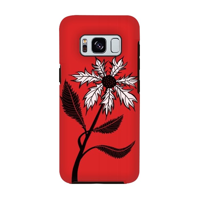 Galaxy S8 StrongFit Imaginary Flower In Ink - Black And White On Red by Boriana Giormova