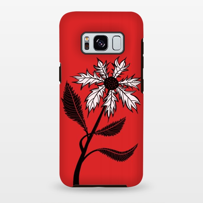 Galaxy S8 plus StrongFit Imaginary Flower In Ink - Black And White On Red by Boriana Giormova