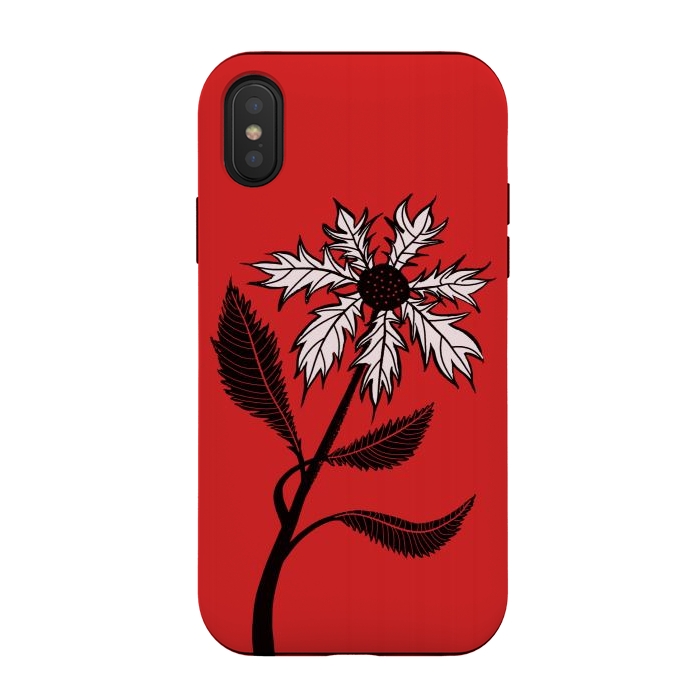 iPhone Xs / X StrongFit Imaginary Flower In Ink - Black And White On Red by Boriana Giormova