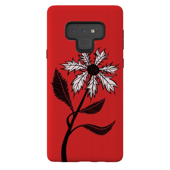 Galaxy Note 9 StrongFit Imaginary Flower In Ink - Black And White On Red by Boriana Giormova