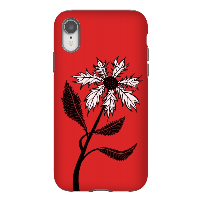 iPhone Xr StrongFit Imaginary Flower In Ink - Black And White On Red by Boriana Giormova