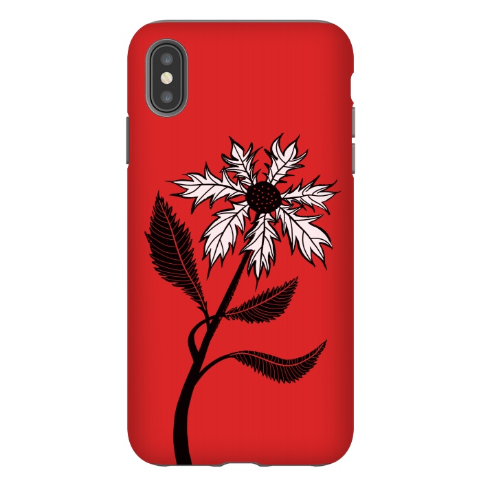 iPhone Xs Max StrongFit Imaginary Flower In Ink - Black And White On Red by Boriana Giormova