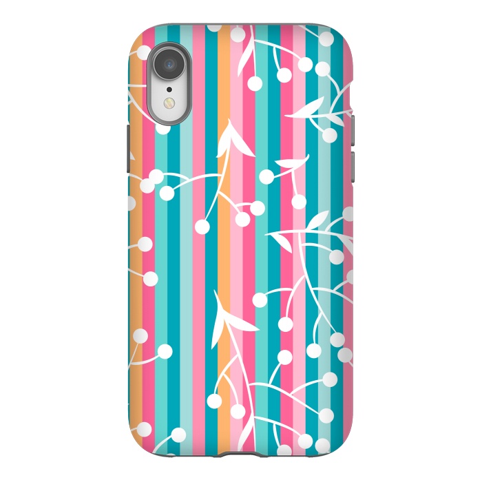 iPhone Xr StrongFit STRIPES WHITE FLORAL PATTERN by MALLIKA