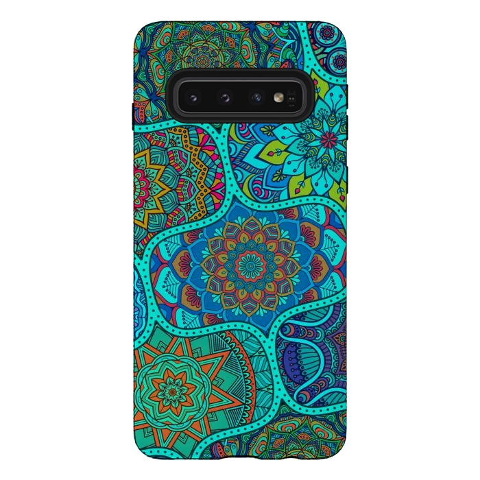 Galaxy S10 StrongFit Modern Mandalas In Blue And Green by ArtsCase