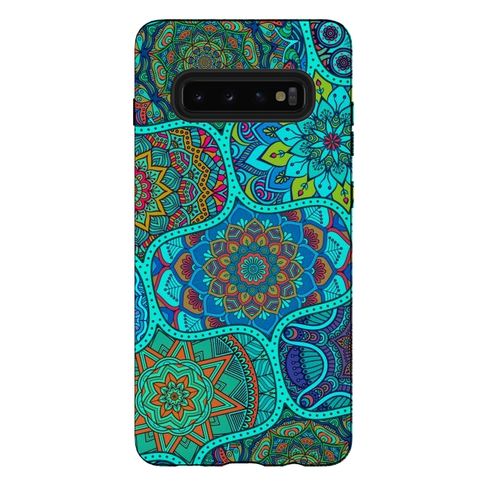 Galaxy S10 plus StrongFit Modern Mandalas In Blue And Green by ArtsCase