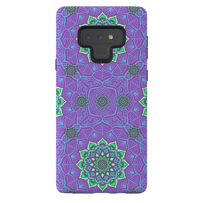 Galaxy Note 9 StrongFit Mandalas en verde neón y purpura by ArtsCase