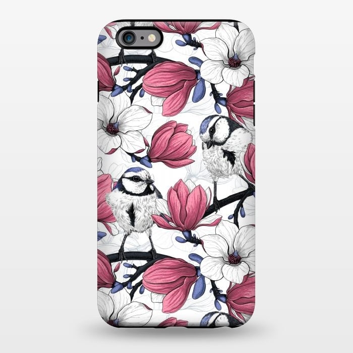 iPhone 6/6s plus StrongFit Pink magnolia and blue tit birds by Katerina Kirilova