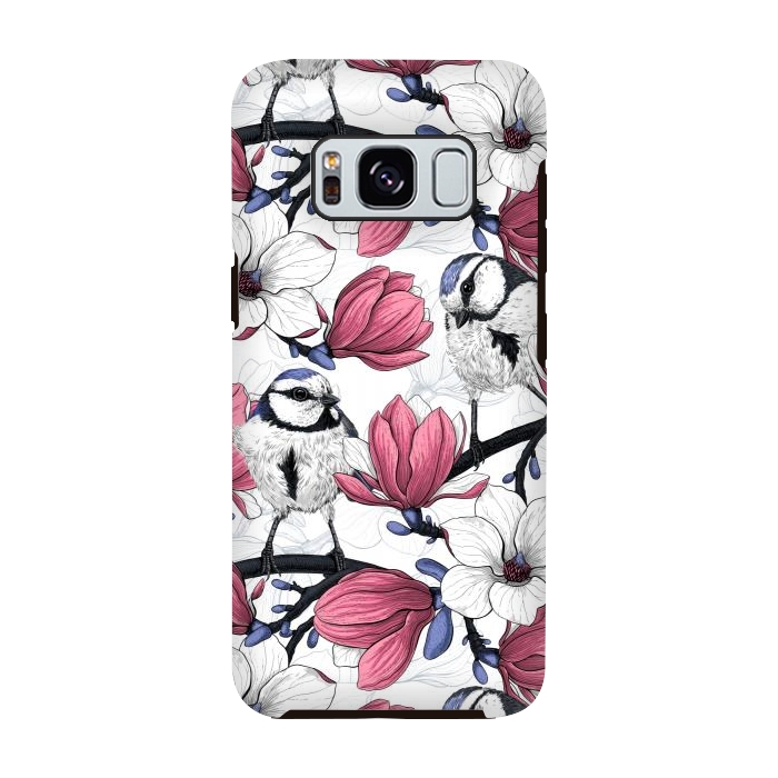 Galaxy S8 StrongFit Pink magnolia and blue tit birds by Katerina Kirilova
