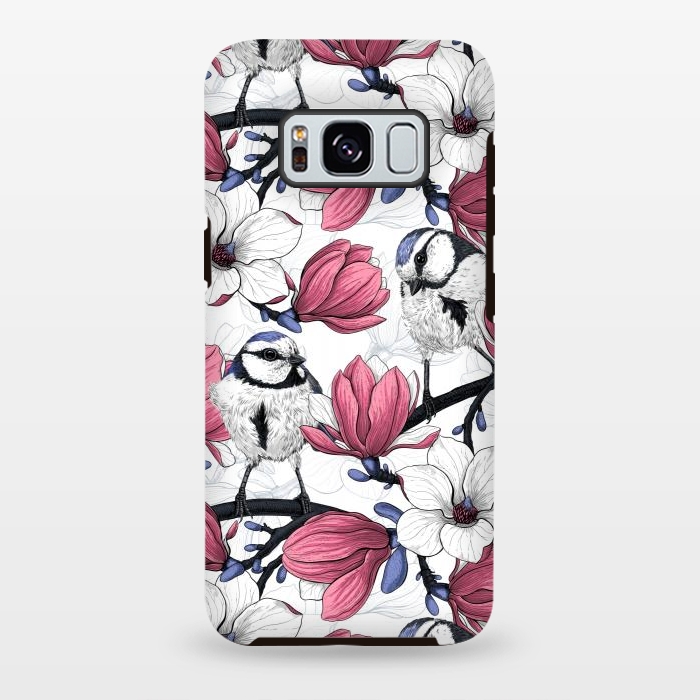 Galaxy S8 plus StrongFit Pink magnolia and blue tit birds by Katerina Kirilova