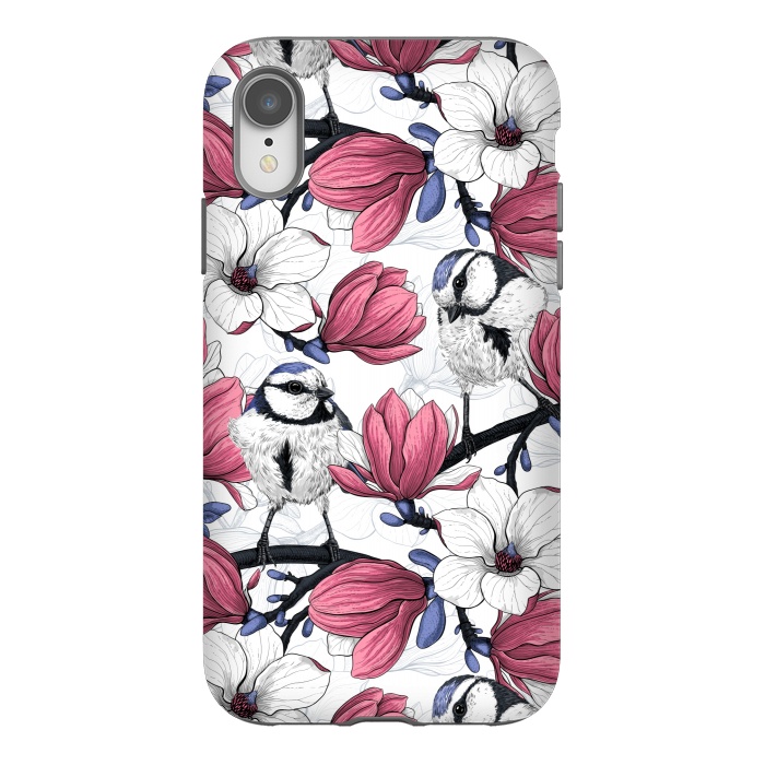 iPhone Xr StrongFit Pink magnolia and blue tit birds by Katerina Kirilova
