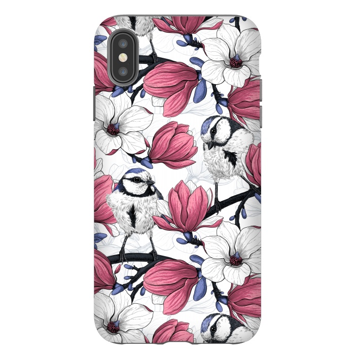 iPhone Xs Max StrongFit Pink magnolia and blue tit birds by Katerina Kirilova