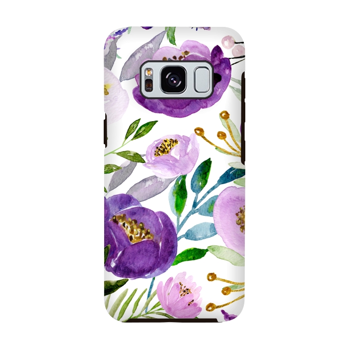 Galaxy S8 StrongFit Whimsical Ultraviolet and Gold Florals by Allgirls Studio