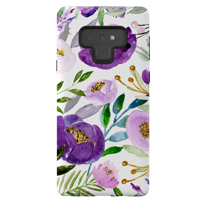 Galaxy Note 9 StrongFit Whimsical Ultraviolet and Gold Florals by Allgirls Studio