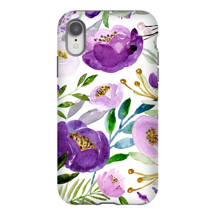 iPhone Xr StrongFit Whimsical Ultraviolet and Gold Florals by Allgirls Studio