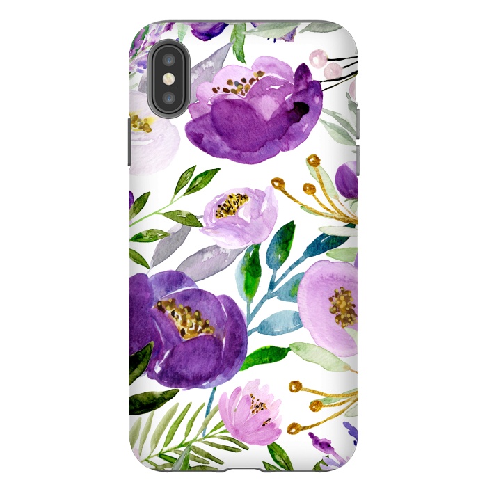 iPhone Xs Max StrongFit Whimsical Ultraviolet and Gold Florals by Allgirls Studio