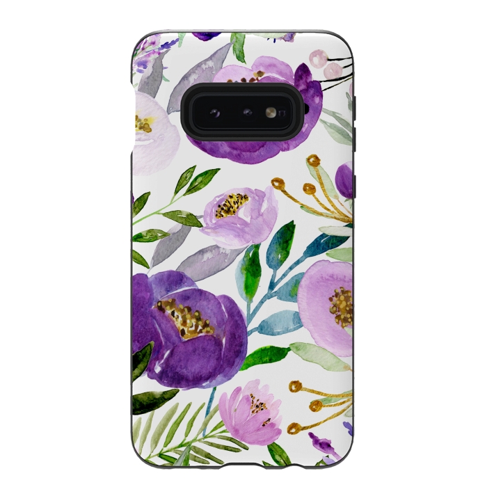 Galaxy S10e StrongFit Whimsical Ultraviolet and Gold Florals by Allgirls Studio