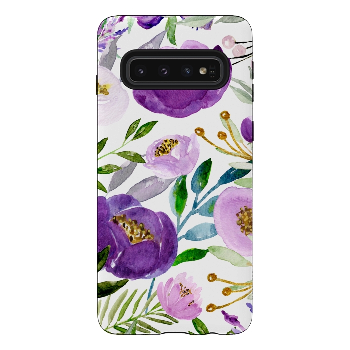Galaxy S10 StrongFit Whimsical Ultraviolet and Gold Florals by Allgirls Studio