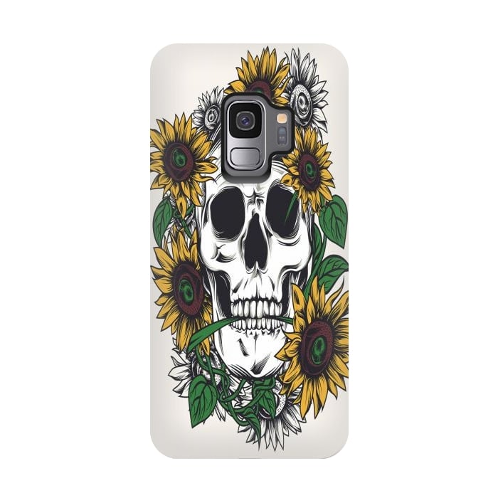 Galaxy S9 StrongFit Skull Sunflower by Joanna Vog