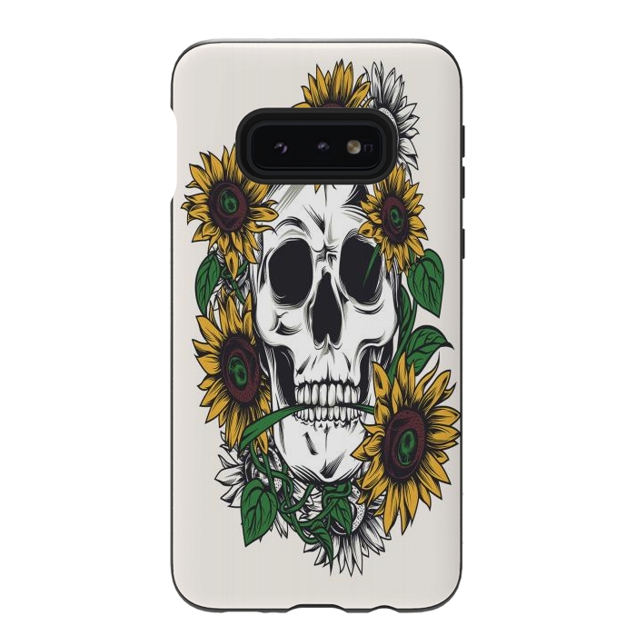 Galaxy S10e StrongFit Skull Sunflower by Joanna Vog
