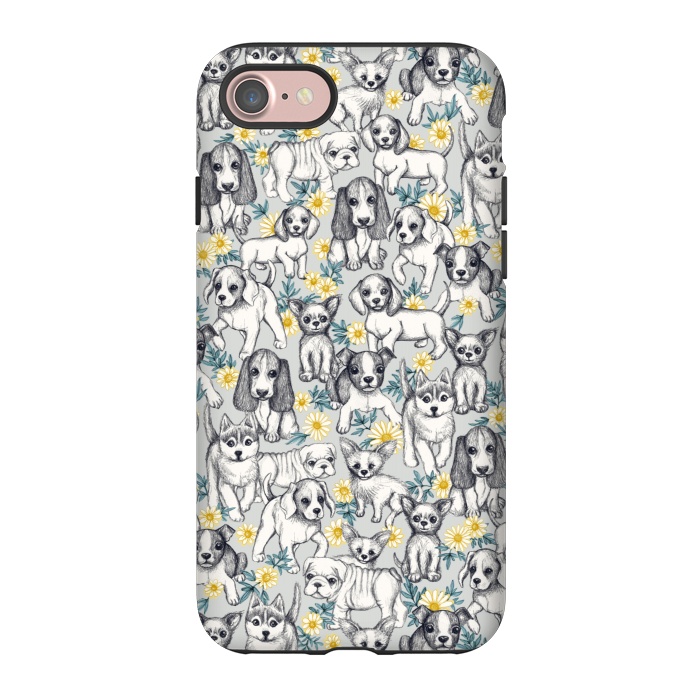 iPhone 7 StrongFit Dogs and Daisies on Grey by Micklyn Le Feuvre