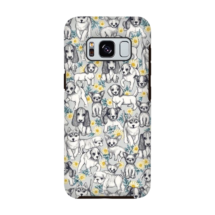 Galaxy S8 StrongFit Dogs and Daisies on Grey by Micklyn Le Feuvre