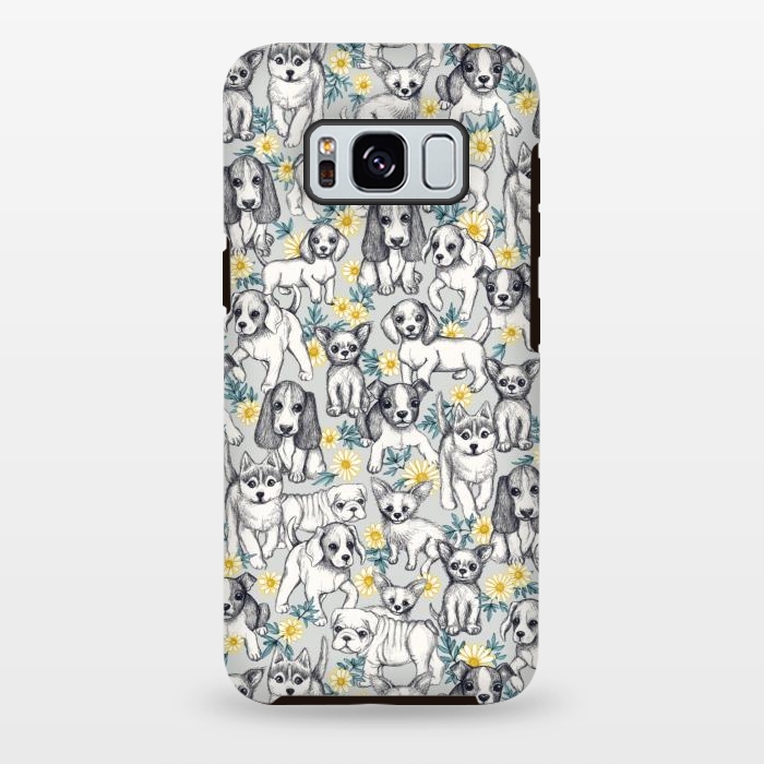 Galaxy S8 plus StrongFit Dogs and Daisies on Grey by Micklyn Le Feuvre