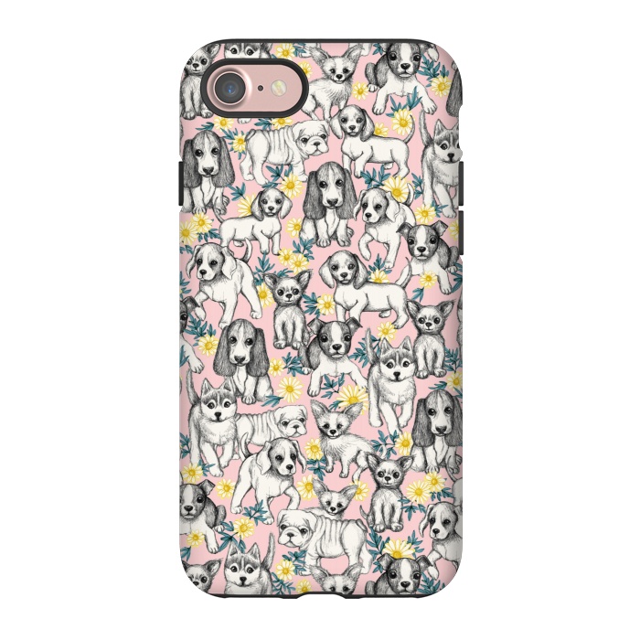 iPhone 7 StrongFit Dogs and Daisies on Pink by Micklyn Le Feuvre