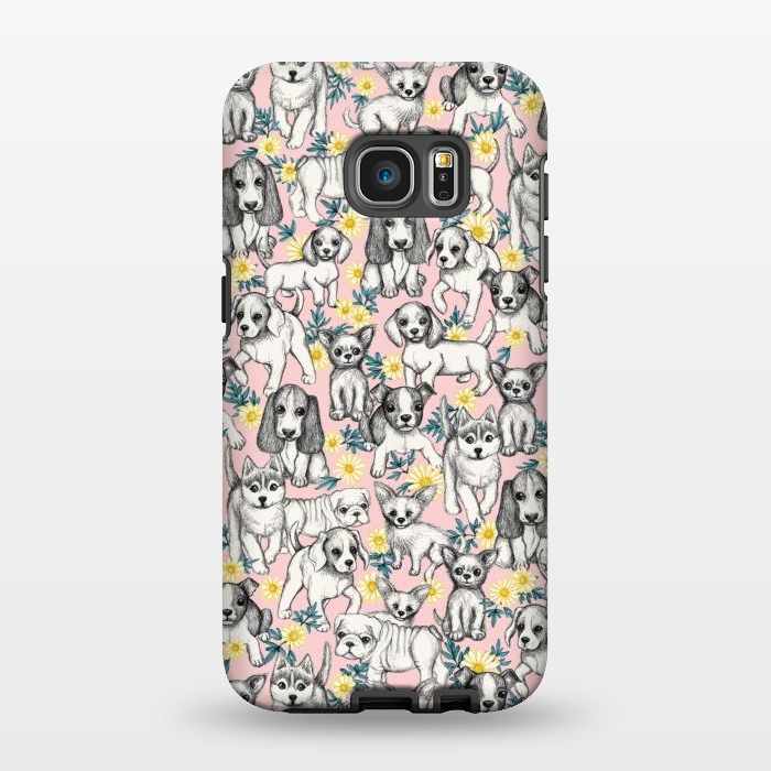 Galaxy S7 EDGE StrongFit Dogs and Daisies on Pink by Micklyn Le Feuvre