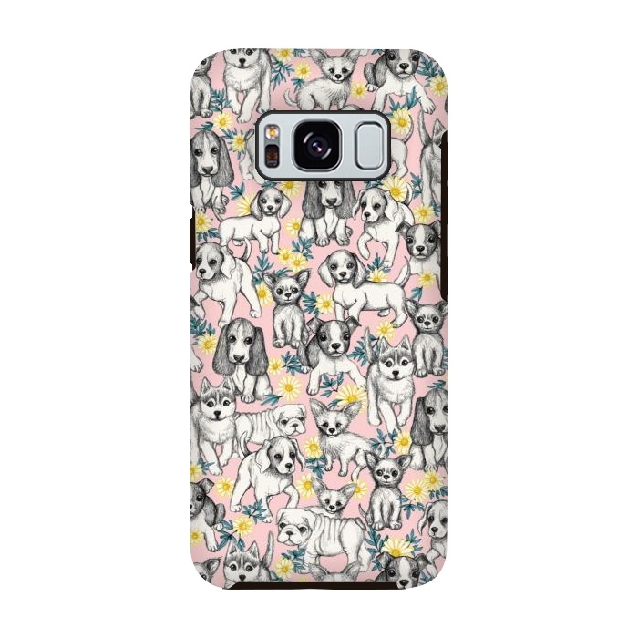 Galaxy S8 StrongFit Dogs and Daisies on Pink by Micklyn Le Feuvre