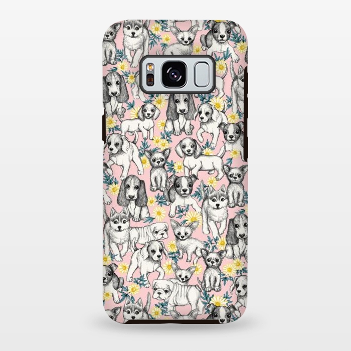 Galaxy S8 plus StrongFit Dogs and Daisies on Pink by Micklyn Le Feuvre