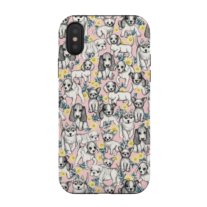 iPhone Xs / X StrongFit Dogs and Daisies on Pink by Micklyn Le Feuvre