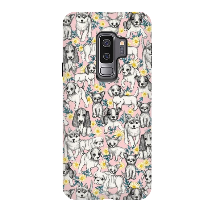 Galaxy S9 plus StrongFit Dogs and Daisies on Pink by Micklyn Le Feuvre