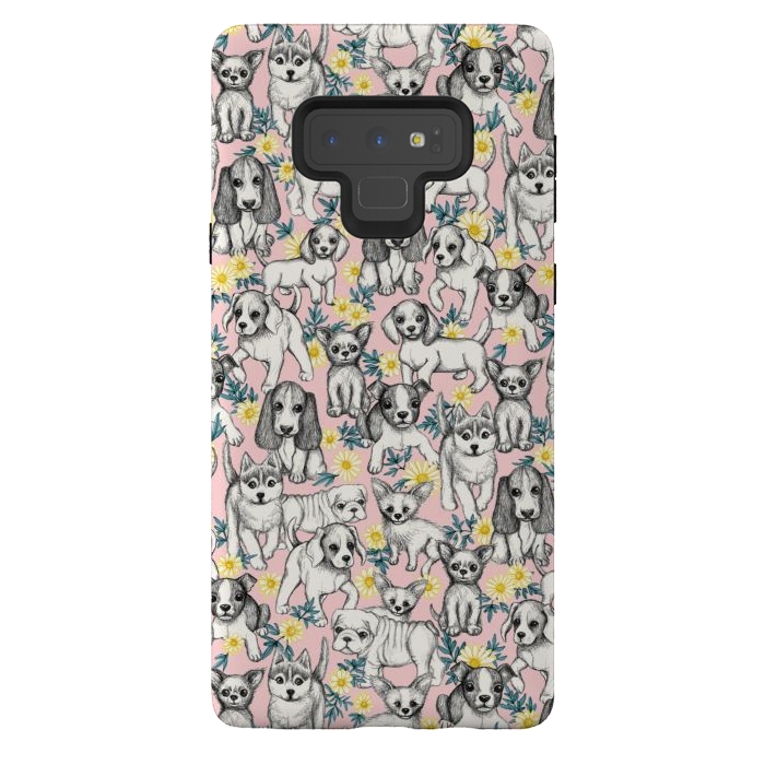 Galaxy Note 9 StrongFit Dogs and Daisies on Pink by Micklyn Le Feuvre