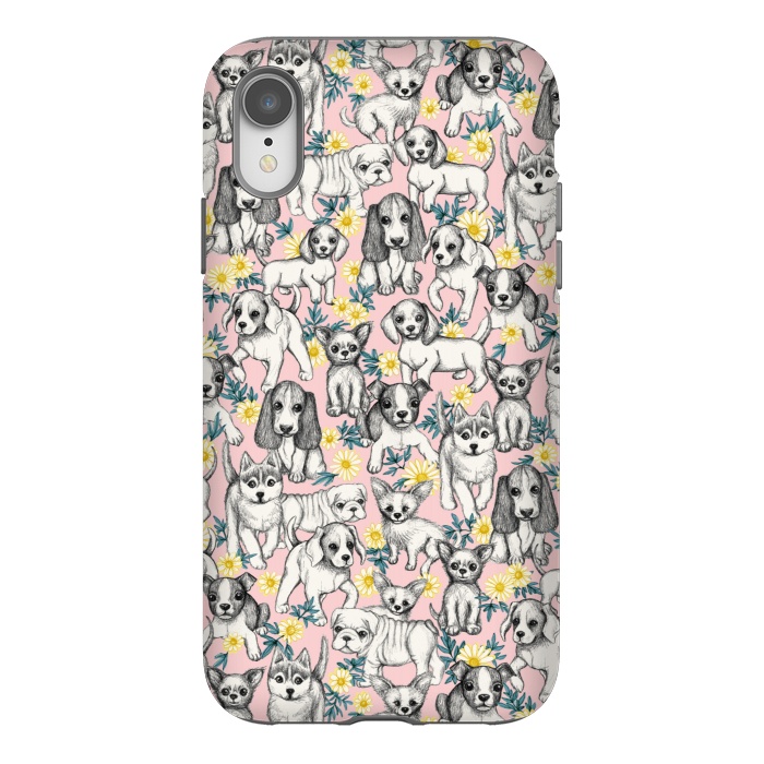 iPhone Xr StrongFit Dogs and Daisies on Pink by Micklyn Le Feuvre