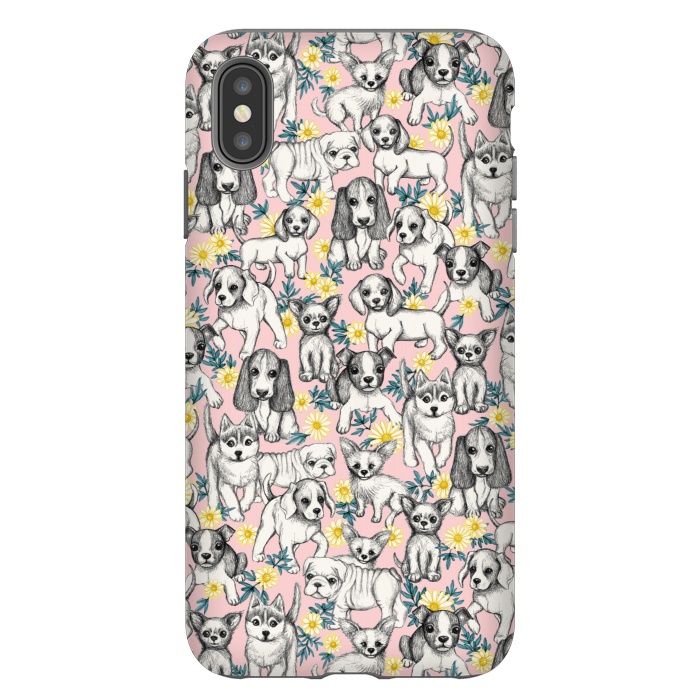 iPhone Xs Max StrongFit Dogs and Daisies on Pink by Micklyn Le Feuvre