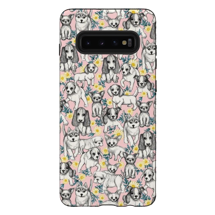 Galaxy S10 plus StrongFit Dogs and Daisies on Pink by Micklyn Le Feuvre