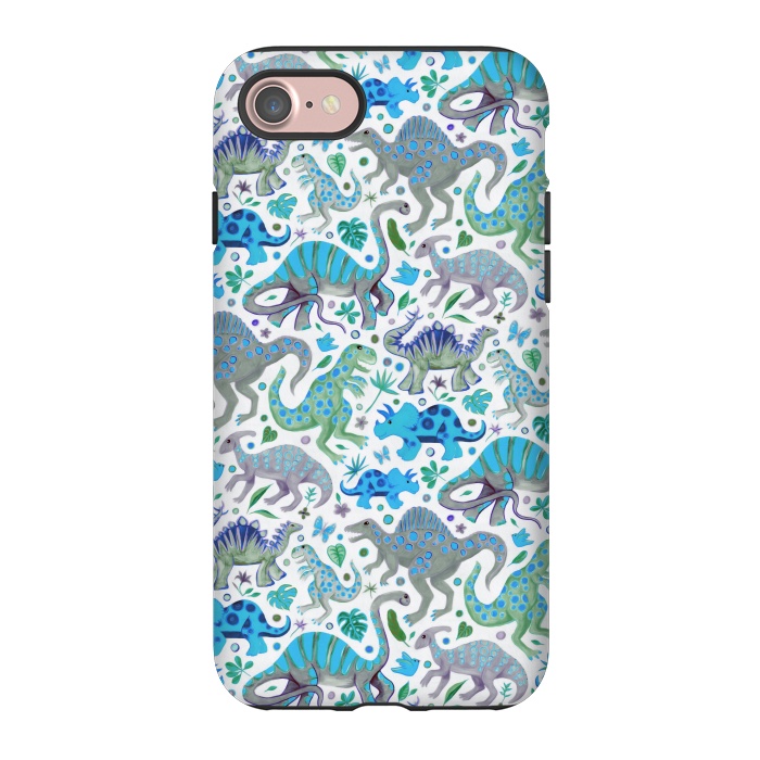 iPhone 7 StrongFit Happy Dinos in blue and green by Micklyn Le Feuvre