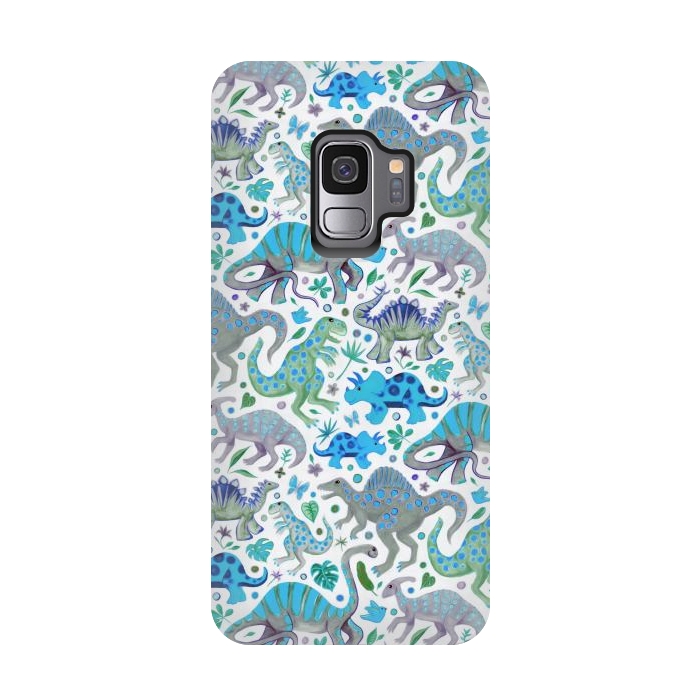Galaxy S9 StrongFit Happy Dinos in blue and green by Micklyn Le Feuvre