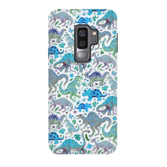 Galaxy S9 plus StrongFit Happy Dinos in blue and green by Micklyn Le Feuvre