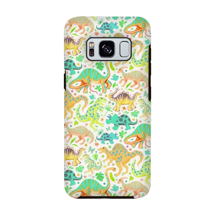 Galaxy S8 StrongFit Happy Dinos in Citrus Colors by Micklyn Le Feuvre