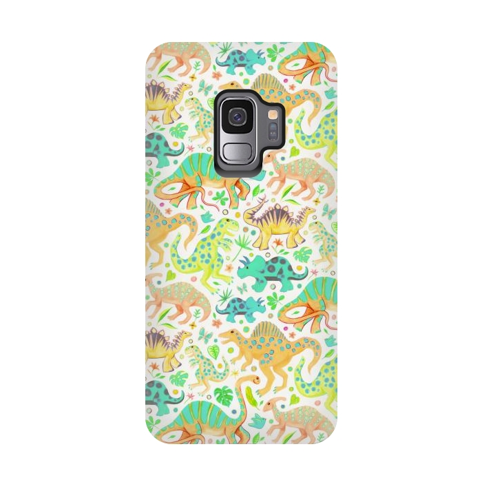 Galaxy S9 StrongFit Happy Dinos in Citrus Colors by Micklyn Le Feuvre