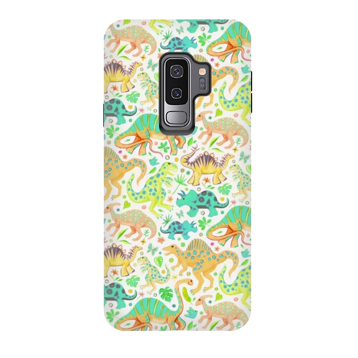 Galaxy S9 plus StrongFit Happy Dinos in Citrus Colors by Micklyn Le Feuvre