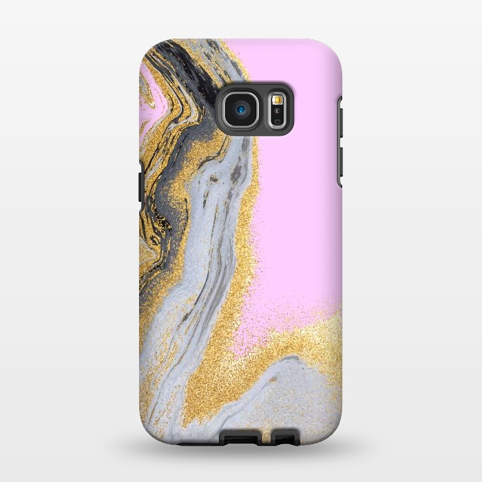 Galaxy S7 EDGE StrongFit Black and golden liquid marble texture by ArtsCase