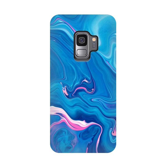 Galaxy S9 StrongFit Abstract Marble Painting Blue Pink Orange by ArtsCase