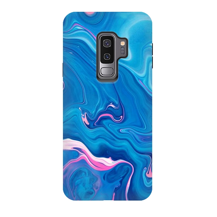 Galaxy S9 plus StrongFit Abstract Marble Painting Blue Pink Orange by ArtsCase