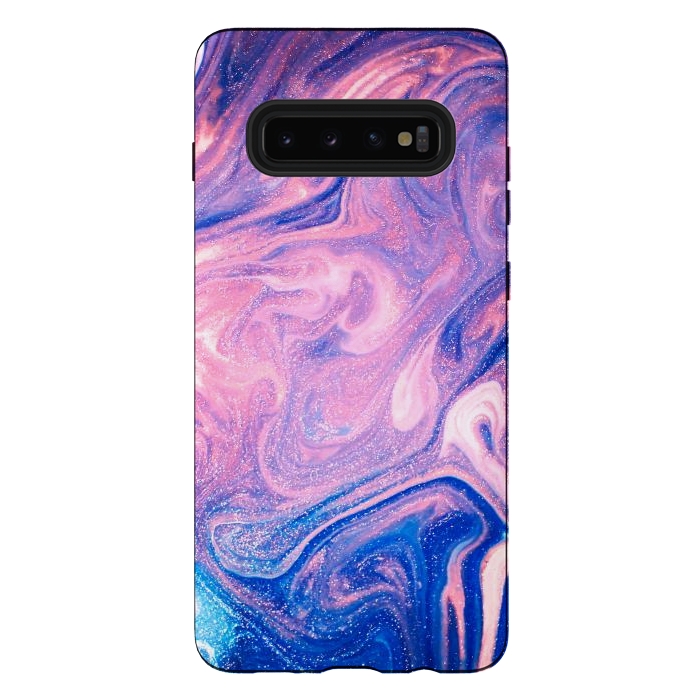 Galaxy S10 plus StrongFit Pink and Blue Marbling art by ArtsCase